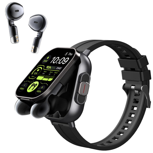 AirCharge Pro - 2-in-1 smartwatch with integrated Bluetooth earbuds.